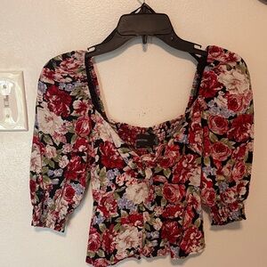 MINKPINK Floral Blouse - Red and Black